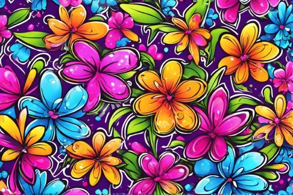 Bold Blooms on Concrete: The Floral Graffiti Background