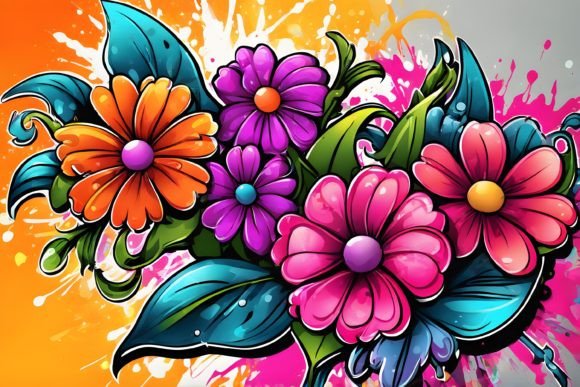 Flower Graffiti Wallpaper: Merging Urban Edge with Natural Beauty