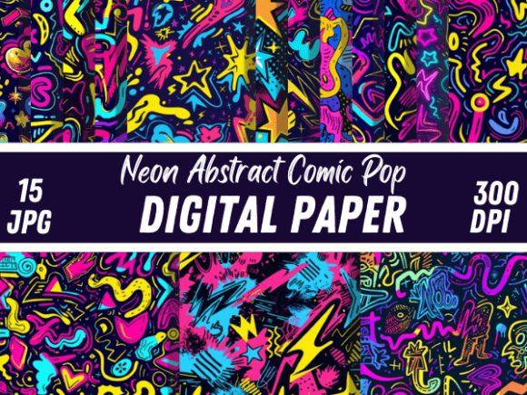 Neon Abstract Comic Pop: Vibrant Digital Papers