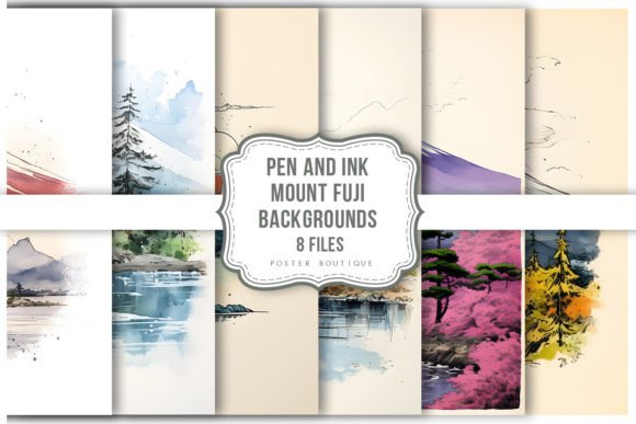 Pen and Ink Mount Fuji Backgrounds Pack: Timeless Artistry