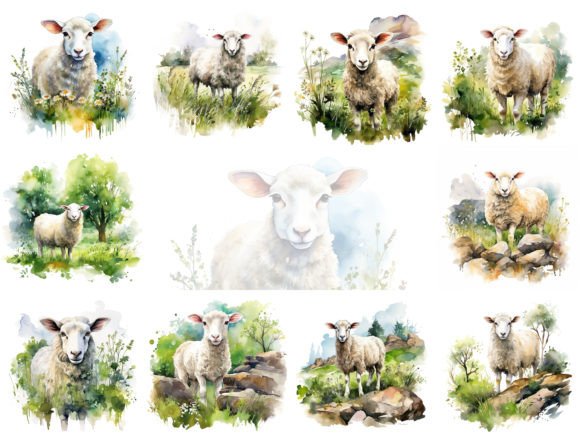 Sheep Watercolor Illustrations Bundle: A Farmhouse Touch for Your Designs