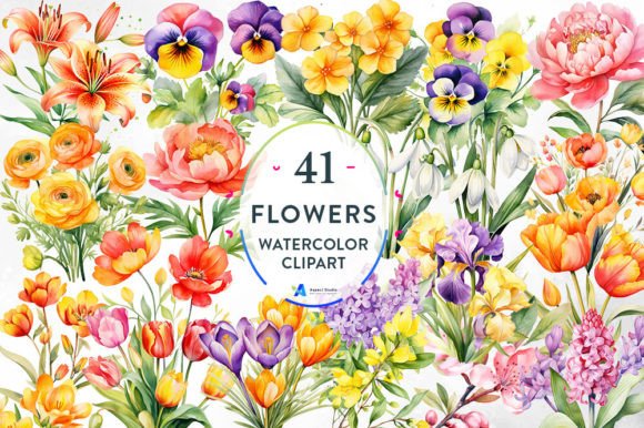 Unleash Organic Elegance with Watercolor Flowers Clipart