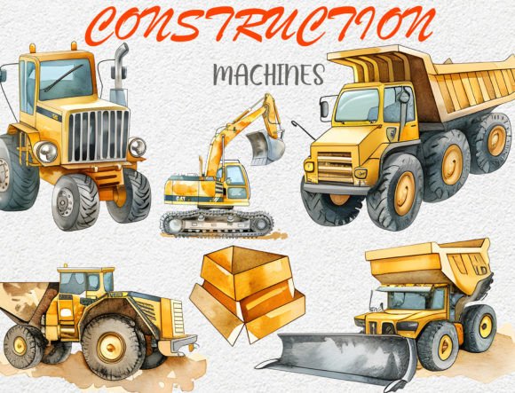 Watercolor Clipart of Construction Machines: A Creative Toolkit